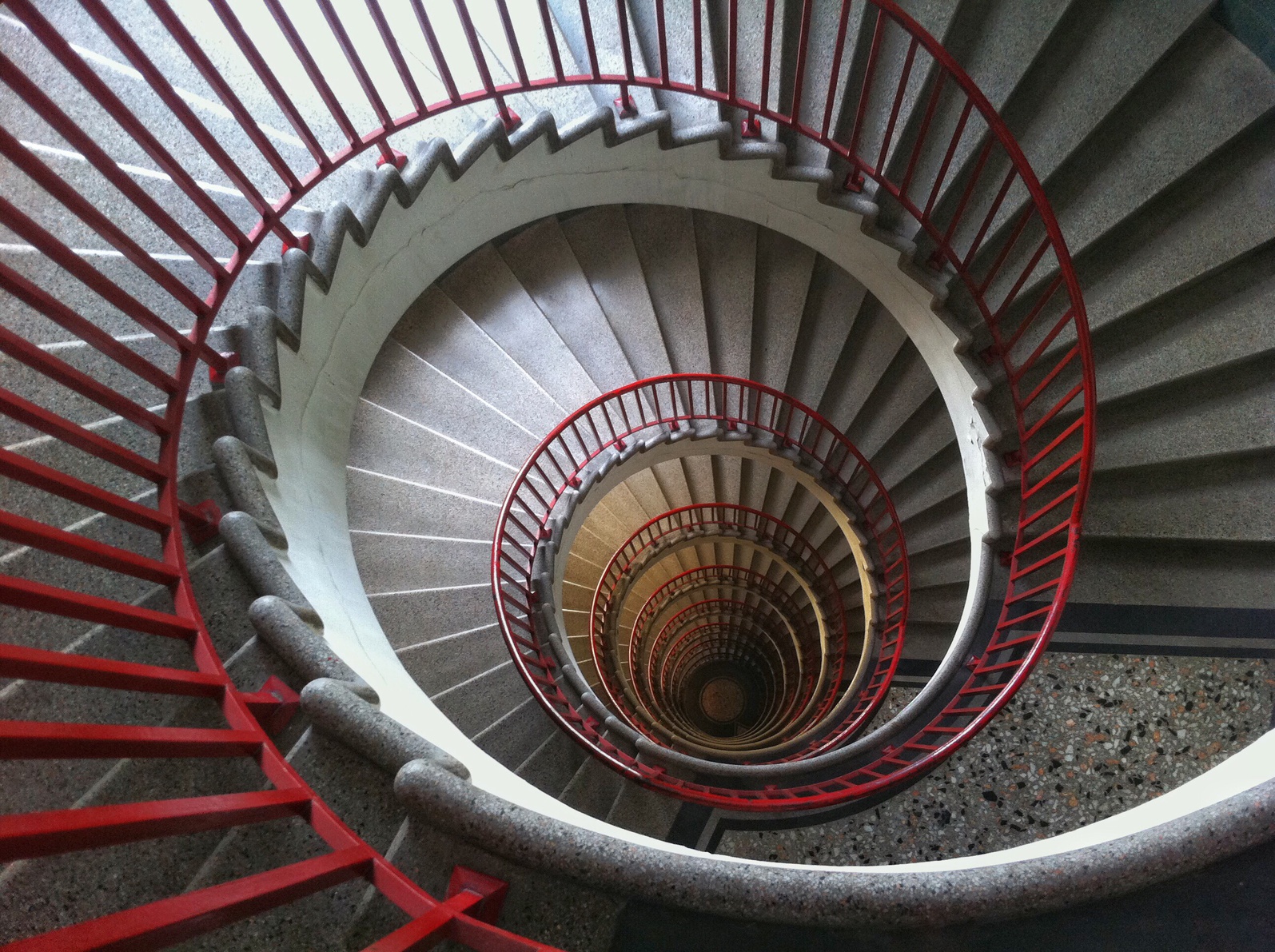 Spiral staircase downward shot of spiral staircase