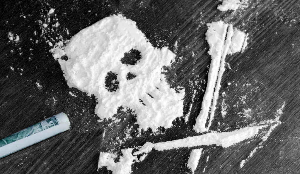 Cocaine shaped like a skull and crossbones.
